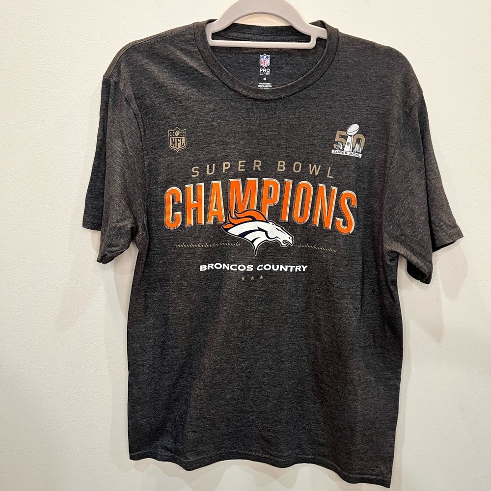 Denver‎ Broncos Super Bowl 50 Champions T-Shirt Short Sleeve Gray NFL Pro Line M